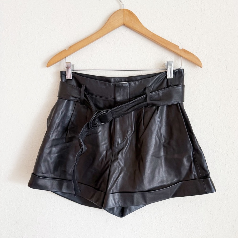Frame lamb Leather Black Paperbag Shorts Size 27